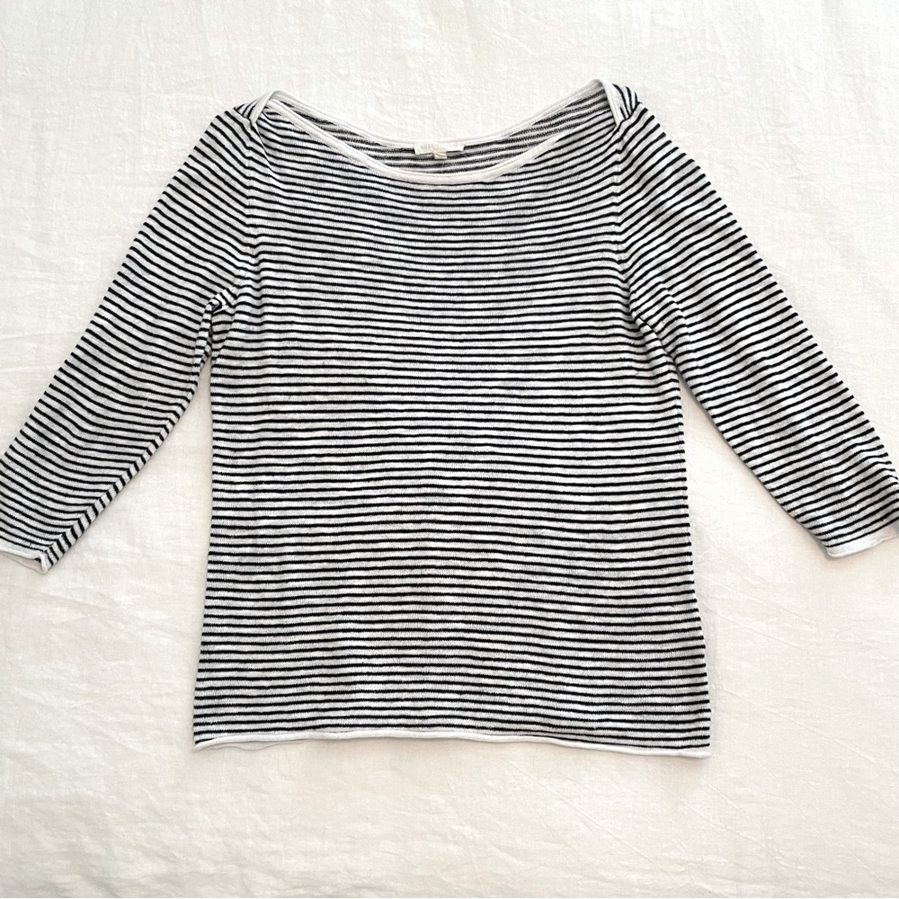 Eileen Fisher Boatneck Cotton Linen Striped Knit Sweater size Petite Small